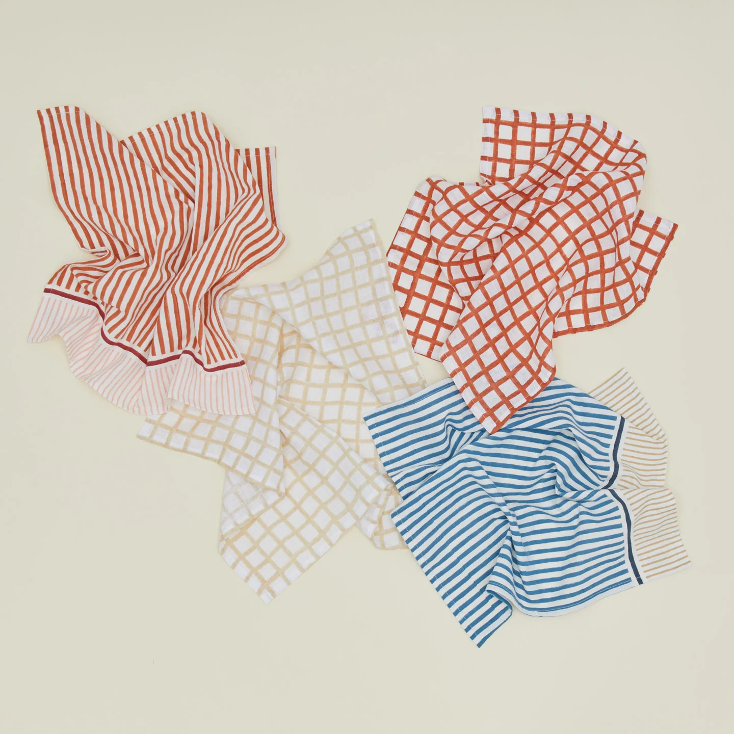 Hand Block Grid Napkin, Set of 2 - Tan - Image 4