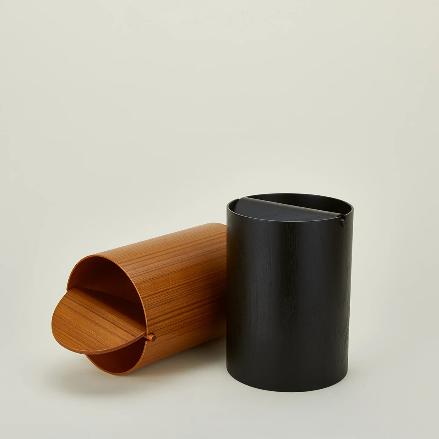 Lidded Wooden Wastebasket - Dark - Image 2