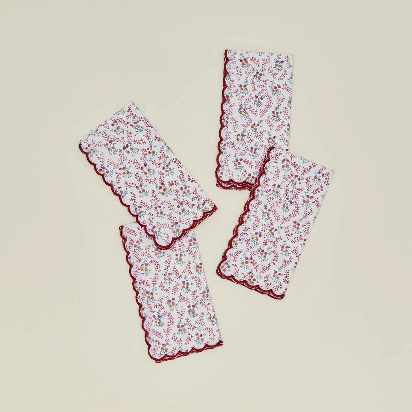 Little Flowers Napkins, Set of 4 - Maroon