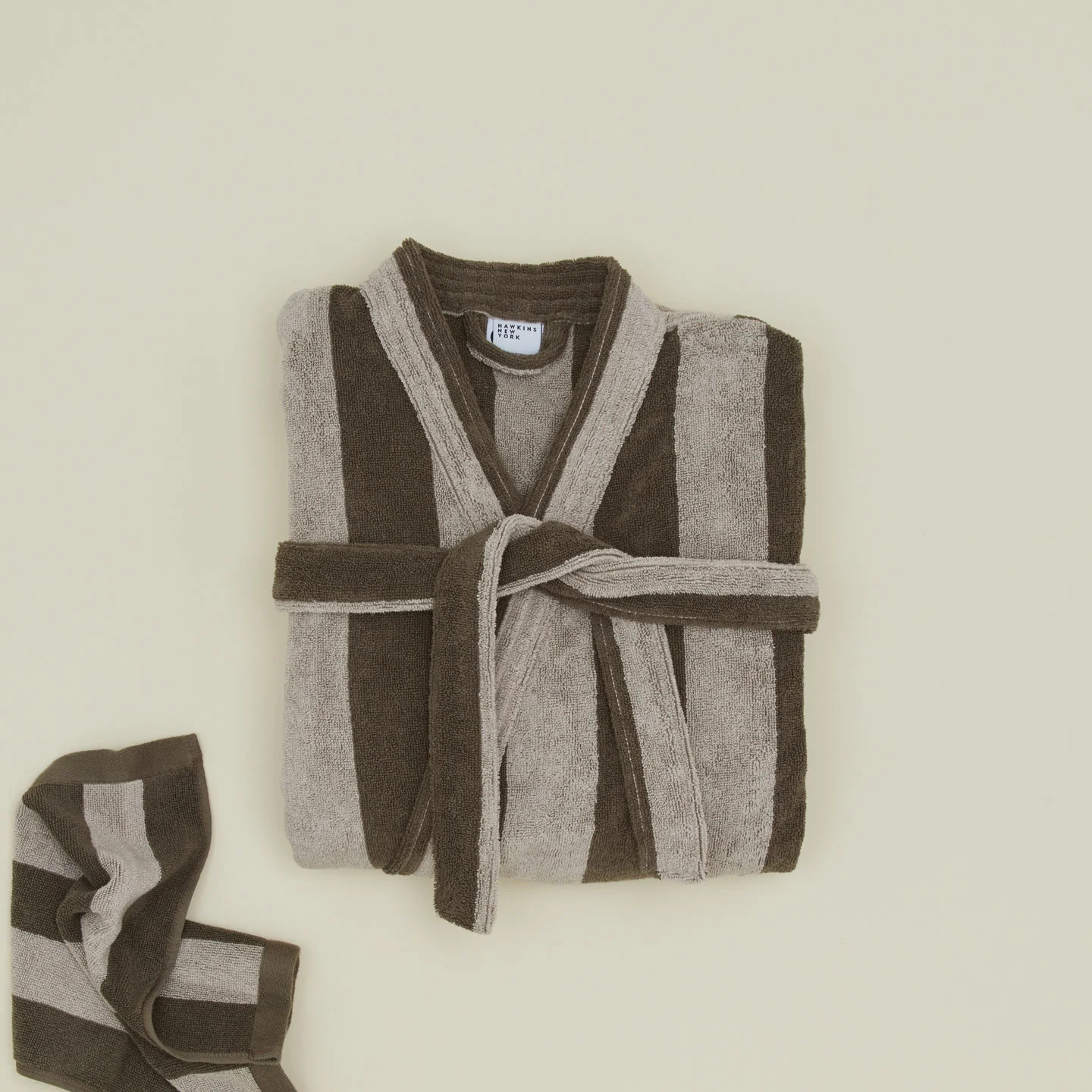 Simple Striped Terry Bathrobe - Light Grey/Dark Grey - Image 2