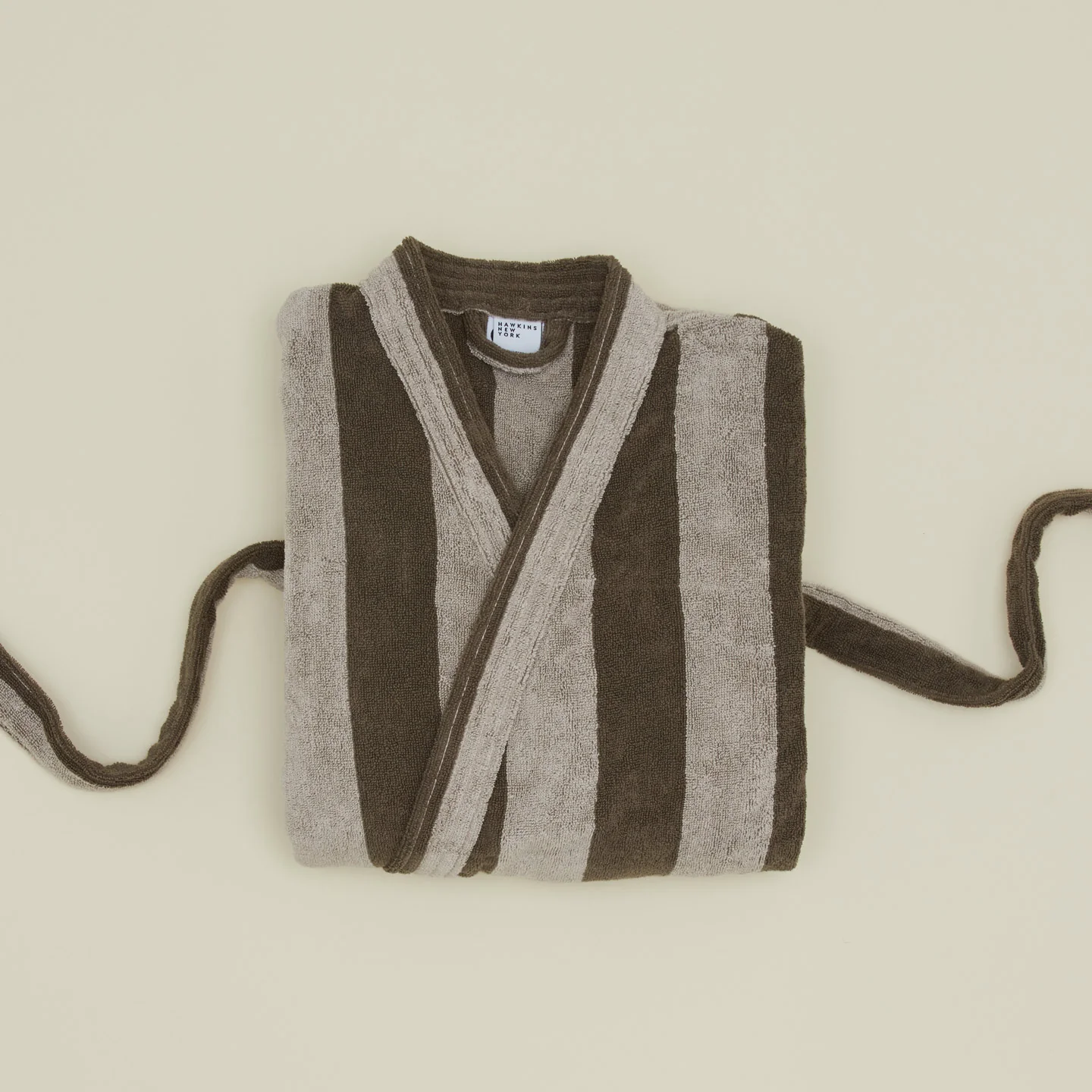 Simple Striped Terry Bathrobe - Light Grey/Dark Grey - Image 3