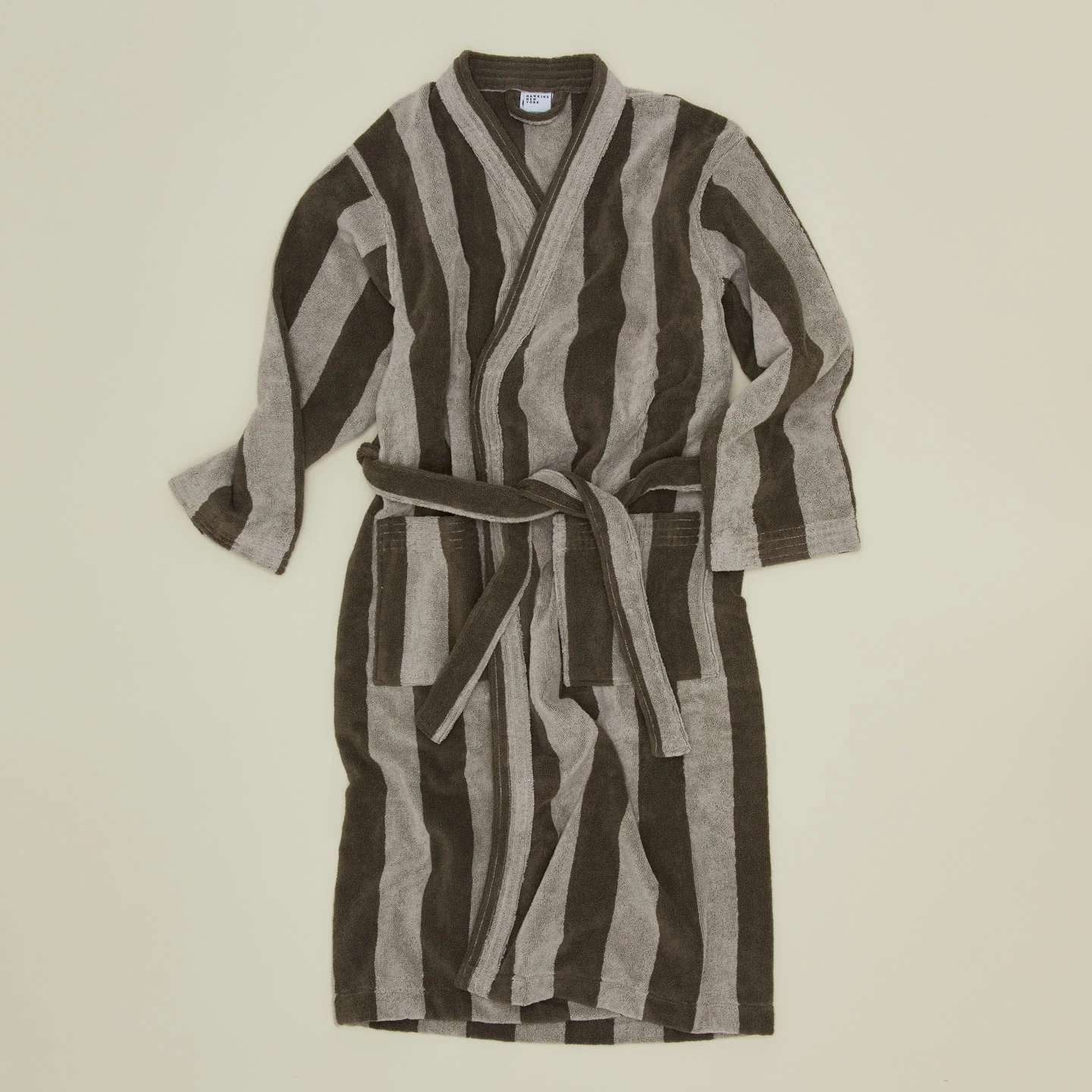 Simple Striped Terry Bathrobe - Light Grey/Dark Grey - Image 4